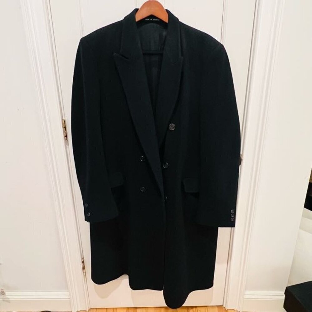 Vintage Made In England Hammersley Wool Cashmere Double Breast Overcoat Size 48